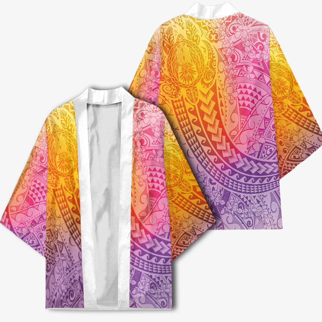 Hawaiian Turtles and Leis Kimono Tribal Kakau Pattern Magical Rainbow Sky