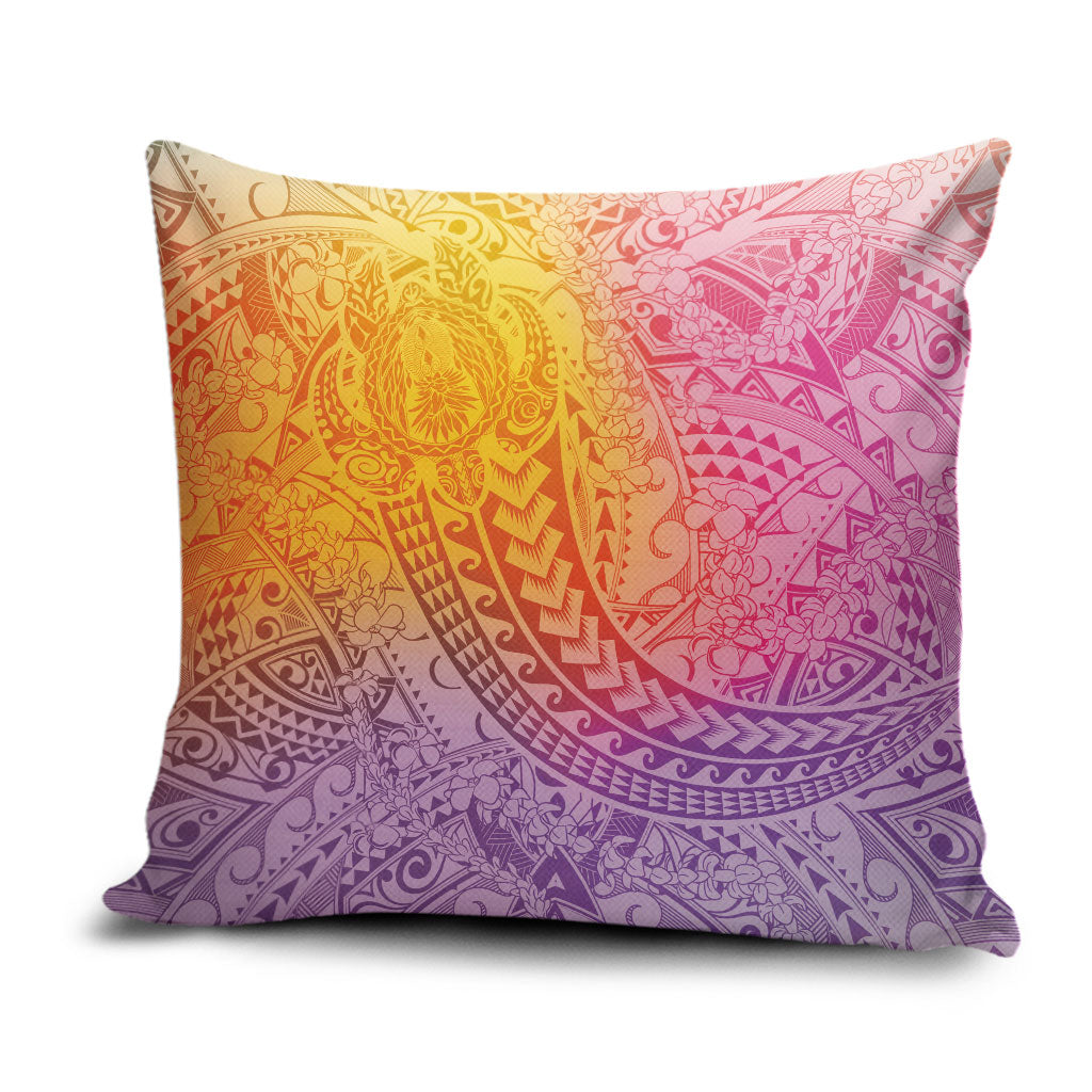 Hawaiian Turtles and Leis Pillow Cover Tribal Kakau Pattern Magical Rainbow Sky