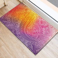 Hawaiian Turtles and Leis Rubber Doormat Tribal Kakau Pattern Magical Rainbow Sky