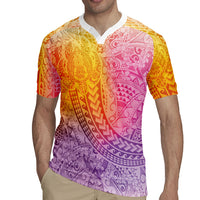 Hawaiian Turtles and Leis Rugby Jersey Tribal Kakau Pattern Magical Rainbow Sky