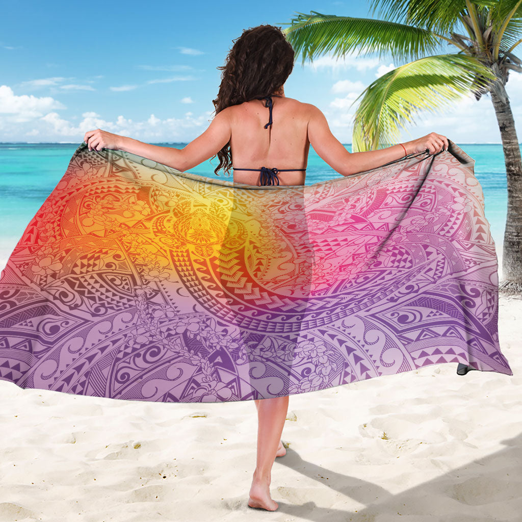 Hawaiian Turtles and Leis Sarong Tribal Kakau Pattern Magical Rainbow Sky
