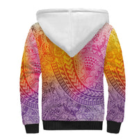 Hawaiian Turtles and Leis Sherpa Hoodie Tribal Kakau Pattern Magical Rainbow Sky