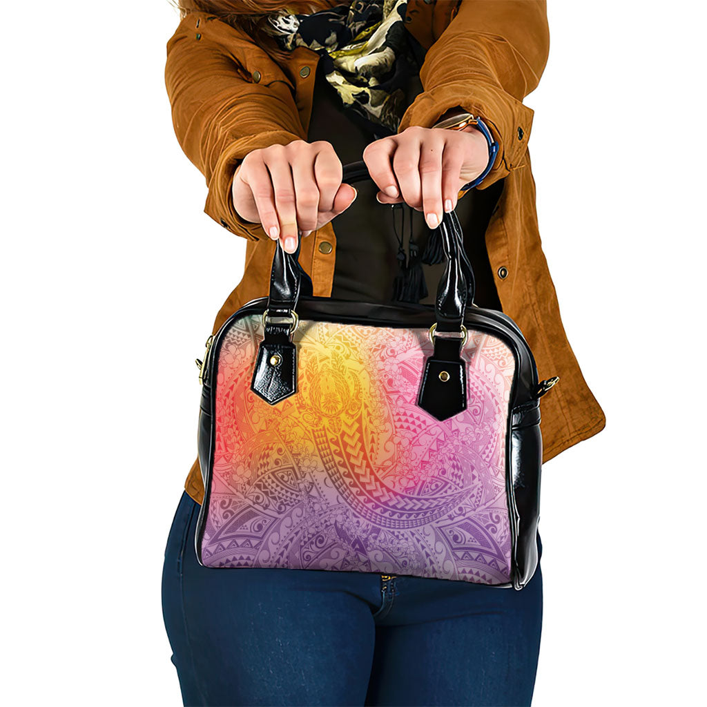Hawaiian Turtles and Leis Shoulder Handbag Tribal Kakau Pattern Magical Rainbow Sky