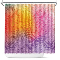 Hawaiian Turtles and Leis Shower Curtain Tribal Kakau Pattern Magical Rainbow Sky