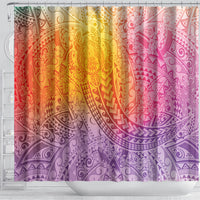 Hawaiian Turtles and Leis Shower Curtain Tribal Kakau Pattern Magical Rainbow Sky