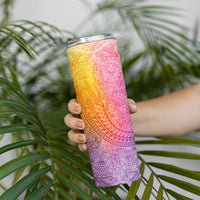 Hawaiian Turtles and Leis Skinny Tumbler Tribal Kakau Pattern Magical Rainbow Sky