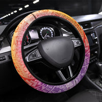 Hawaiian Turtles and Leis Steering Wheel Cover Tribal Kakau Pattern Magical Rainbow Sky