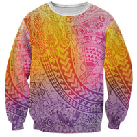 Hawaiian Turtles and Leis Sweatshirt Tribal Kakau Pattern Magical Rainbow Sky