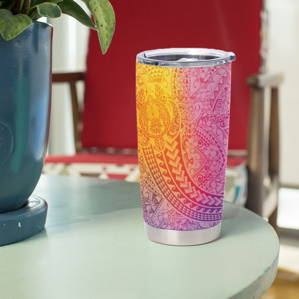Hawaiian Turtles and Leis Tumbler Cup Tribal Kakau Pattern Magical Rainbow Sky