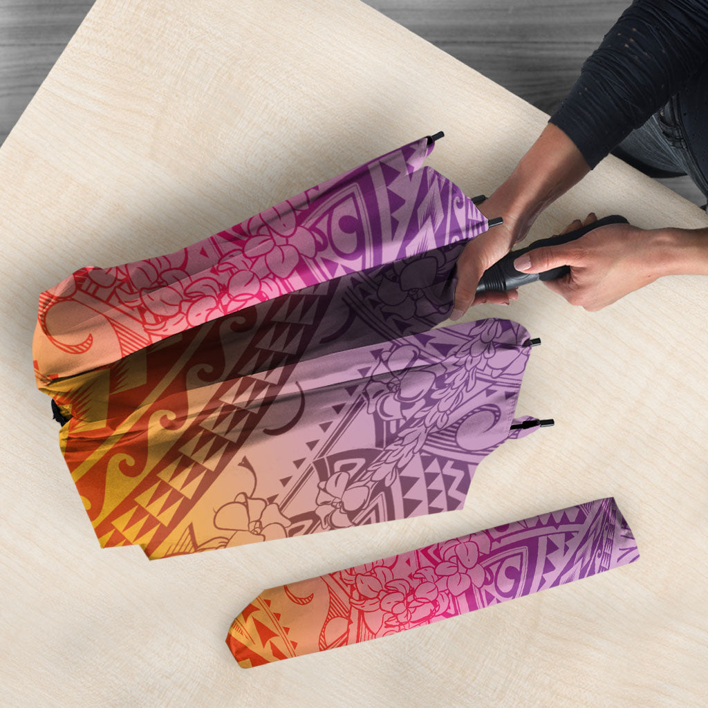 Hawaiian Turtles and Leis Umbrella Tribal Kakau Pattern Magical Rainbow Sky