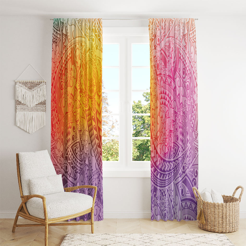 Hawaiian Turtles and Leis Window Curtain Tribal Kakau Pattern Magical Rainbow Sky