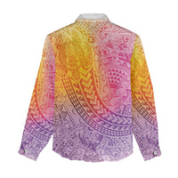 Hawaiian Turtles and Leis Women Casual Shirt Tribal Kakau Pattern Magical Rainbow Sky