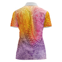 Hawaiian Turtles and Leis Women Polo Shirt Tribal Kakau Pattern Magical Rainbow Sky