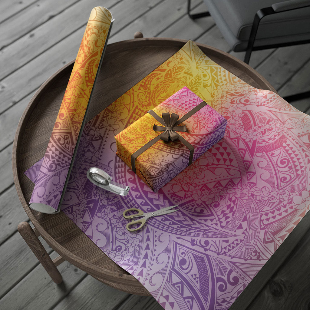 Hawaiian Turtles and Leis Wrapping Paper Tribal Kakau Pattern Magical Rainbow Sky