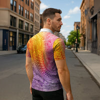 Hawaiian Turtles and Leis Zipper Polo Shirt Tribal Kakau Pattern Magical Rainbow Sky