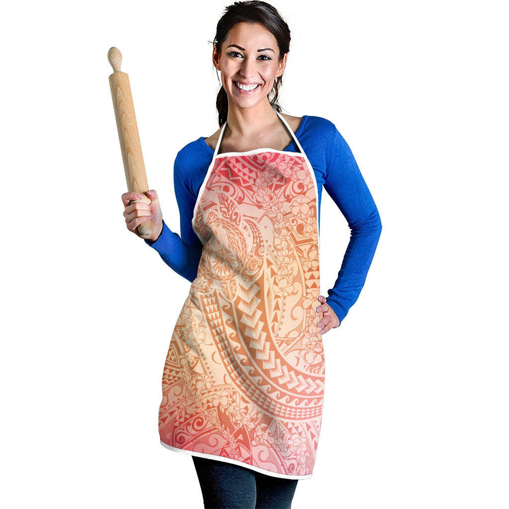 Hawaiian Turtles and Leis Apron Tribal Kakau Pattern Peach Fuzz Color