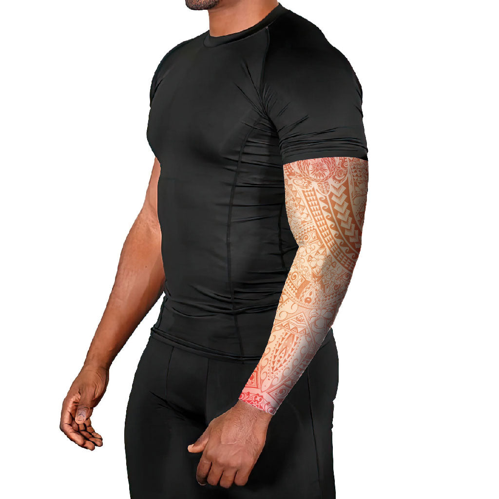 Hawaiian Turtles and Leis Arm Sleeves Tribal Kakau Pattern Peach Fuzz Color