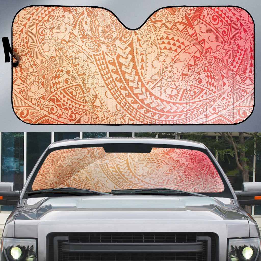 Hawaiian Turtles and Leis Auto Sun Shade Tribal Kakau Pattern Peach Fuzz Color