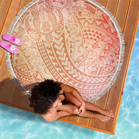 Hawaiian Turtles and Leis Beach Blanket Tribal Kakau Pattern Peach Fuzz Color