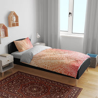 Hawaiian Turtles and Leis Bedding Set Tribal Kakau Pattern Peach Fuzz Color