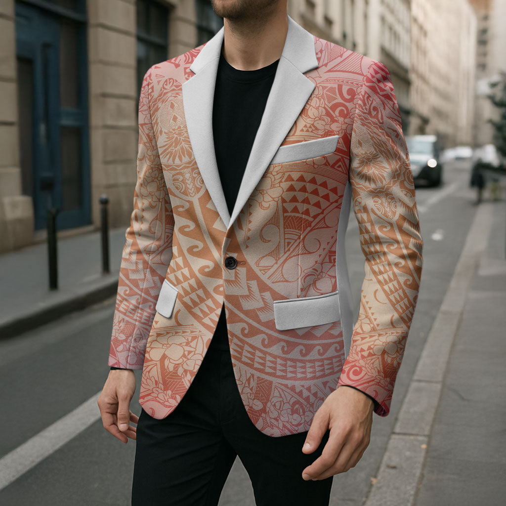 Hawaiian Turtles and Leis Blazer Tribal Kakau Pattern Peach Fuzz Color