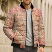 Hawaiian Turtles and Leis Bomber Puffer Jacket Tribal Kakau Pattern Peach Fuzz Color