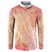 Hawaiian Turtles and Leis Button Sweatshirt Tribal Kakau Pattern Peach Fuzz Color