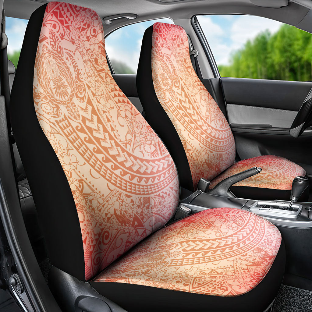 Hawaiian Turtles and Leis Car Seat Cover Tribal Kakau Pattern Peach Fuzz Color