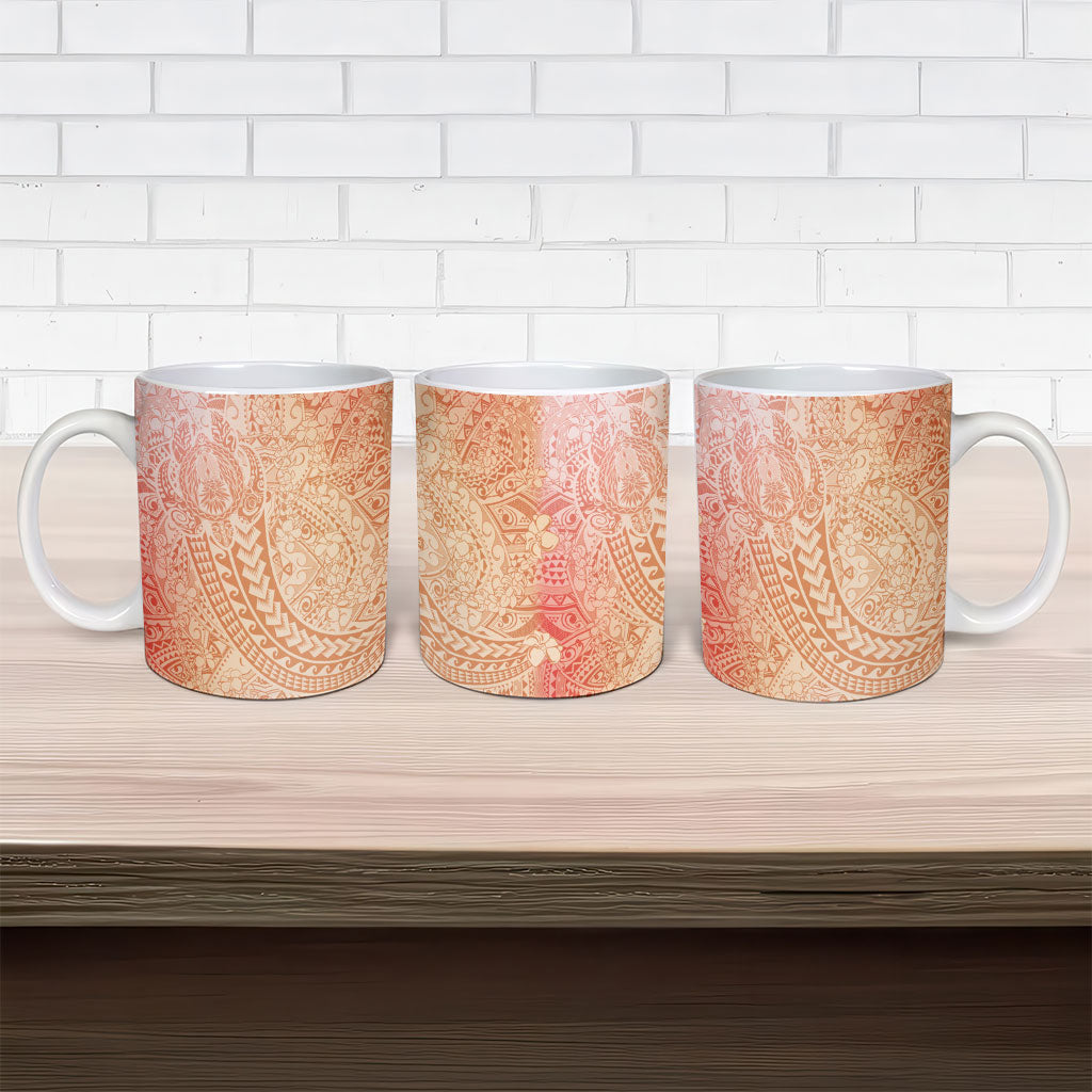 Hawaiian Turtles and Leis Ceramic Mug Tribal Kakau Pattern Peach Fuzz Color