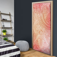 Hawaiian Turtles and Leis Door Cover Tribal Kakau Pattern Peach Fuzz Color