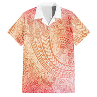 Hawaiian Turtles and Leis Family Matching Long Sleeve Bodycon Dress and Hawaiian Shirt Tribal Kakau Pattern Peach Fuzz Color