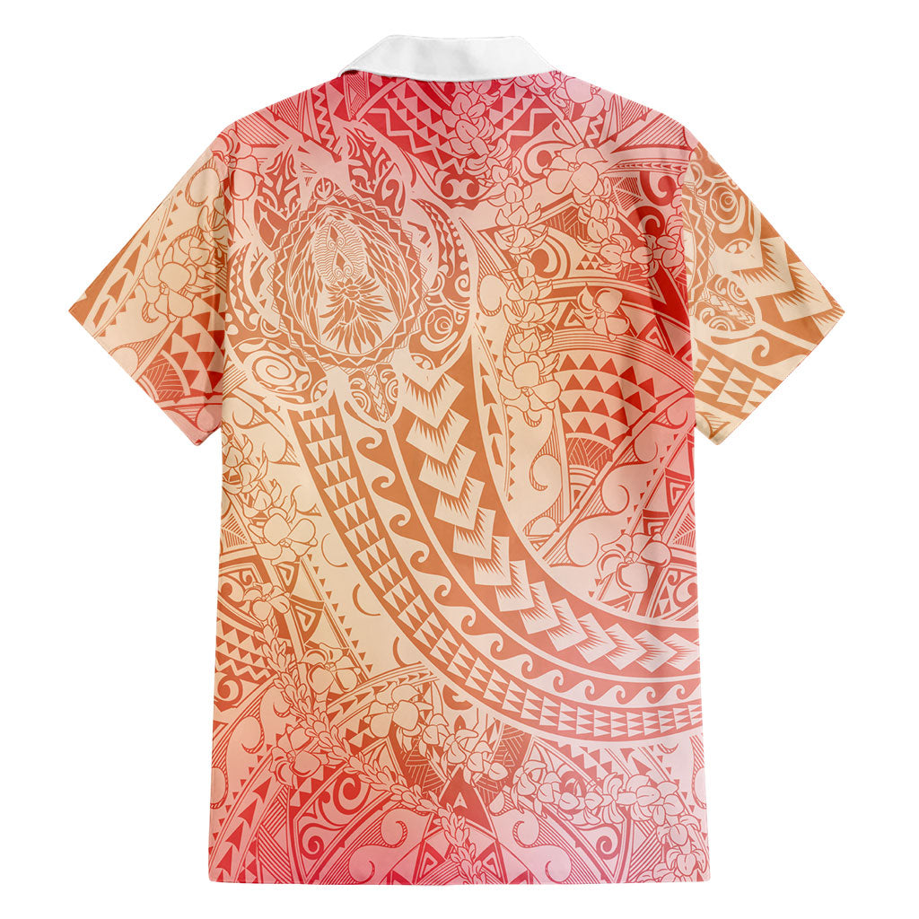 Hawaiian Turtles and Leis Family Matching Off The Shoulder Long Sleeve Dress and Hawaiian Shirt Tribal Kakau Pattern Peach Fuzz Color