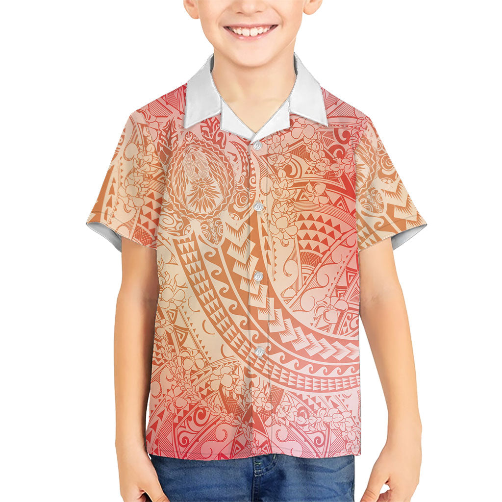 Hawaiian Turtles and Leis Family Matching Off Shoulder Short Dress and Hawaiian Shirt Tribal Kakau Pattern Peach Fuzz Color