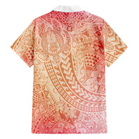 Hawaiian Turtles and Leis Family Matching Tank Maxi Dress and Hawaiian Shirt Tribal Kakau Pattern Peach Fuzz Color