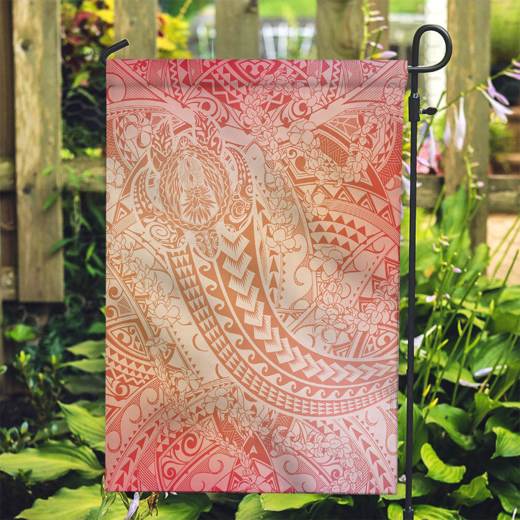 Hawaiian Turtles and Leis Garden Flag Tribal Kakau Pattern Peach Fuzz Color