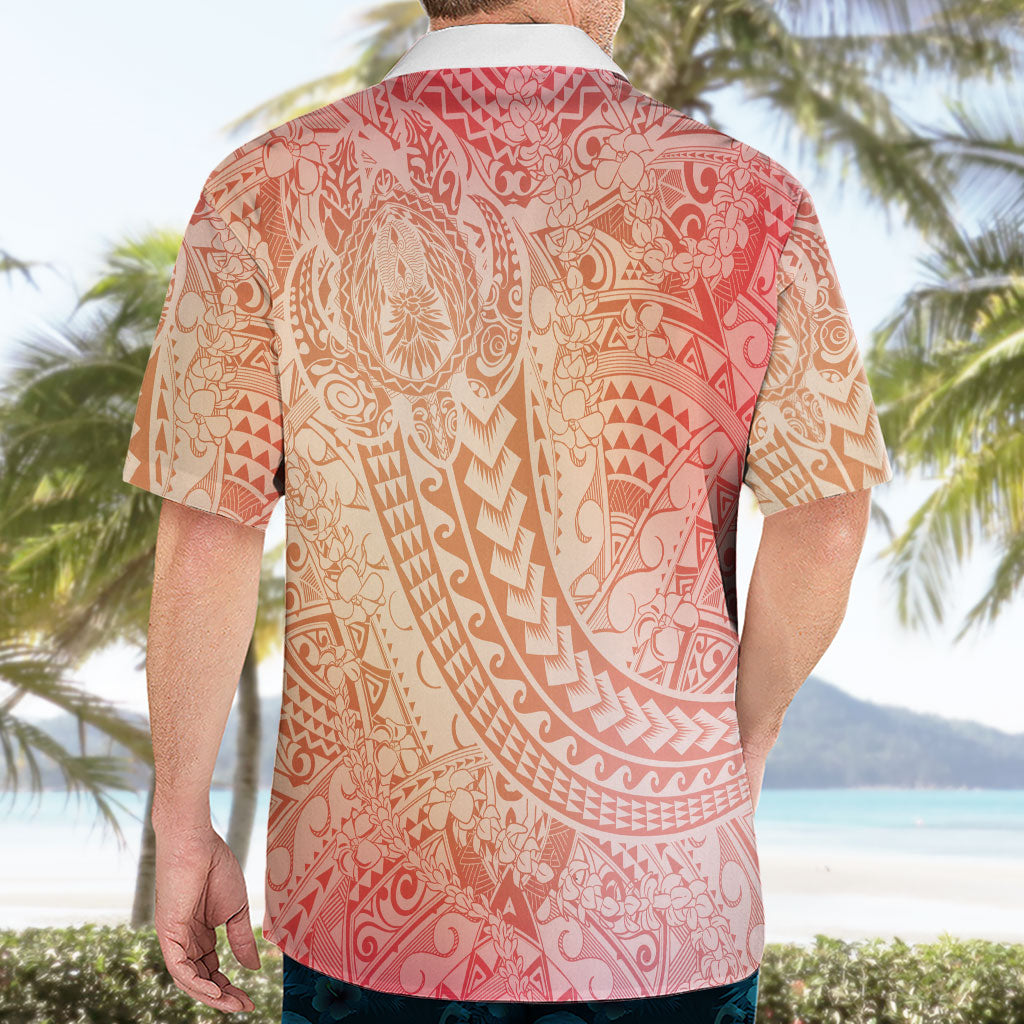 Hawaiian Turtles and Leis Hawaiian Shirt Tribal Kakau Pattern Peach Fuzz Color
