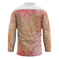 Hawaiian Turtles and Leis Hockey Jersey Tribal Kakau Pattern Peach Fuzz Color