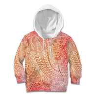 Hawaiian Turtles and Leis Kid Hoodie Tribal Kakau Pattern Peach Fuzz Color