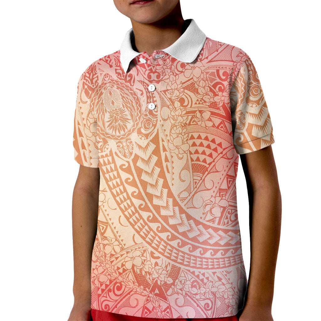 Hawaiian Turtles and Leis Kid Polo Shirt Tribal Kakau Pattern Peach Fuzz Color
