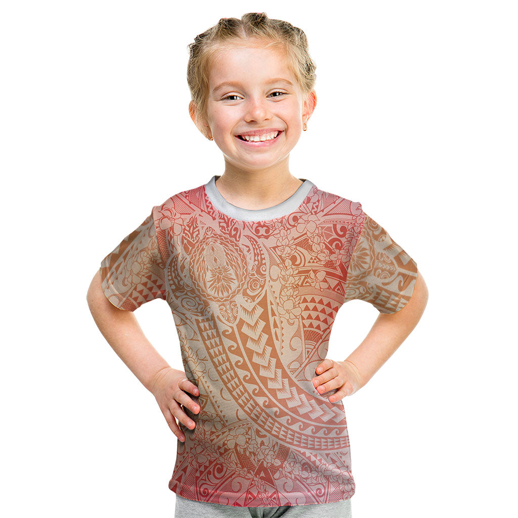 Hawaiian Turtles and Leis Kid T Shirt Tribal Kakau Pattern Peach Fuzz Color