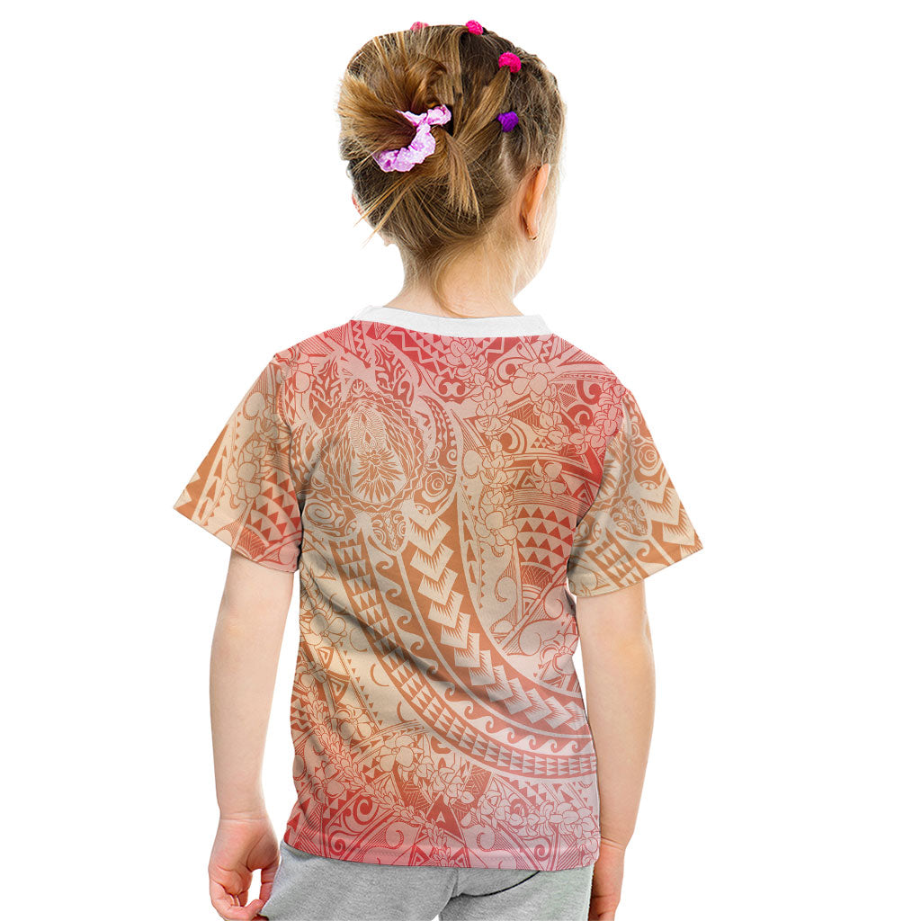 Hawaiian Turtles and Leis Kid T Shirt Tribal Kakau Pattern Peach Fuzz Color