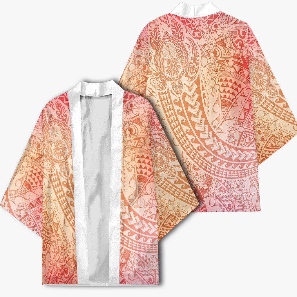 Hawaiian Turtles and Leis Kimono Tribal Kakau Pattern Peach Fuzz Color