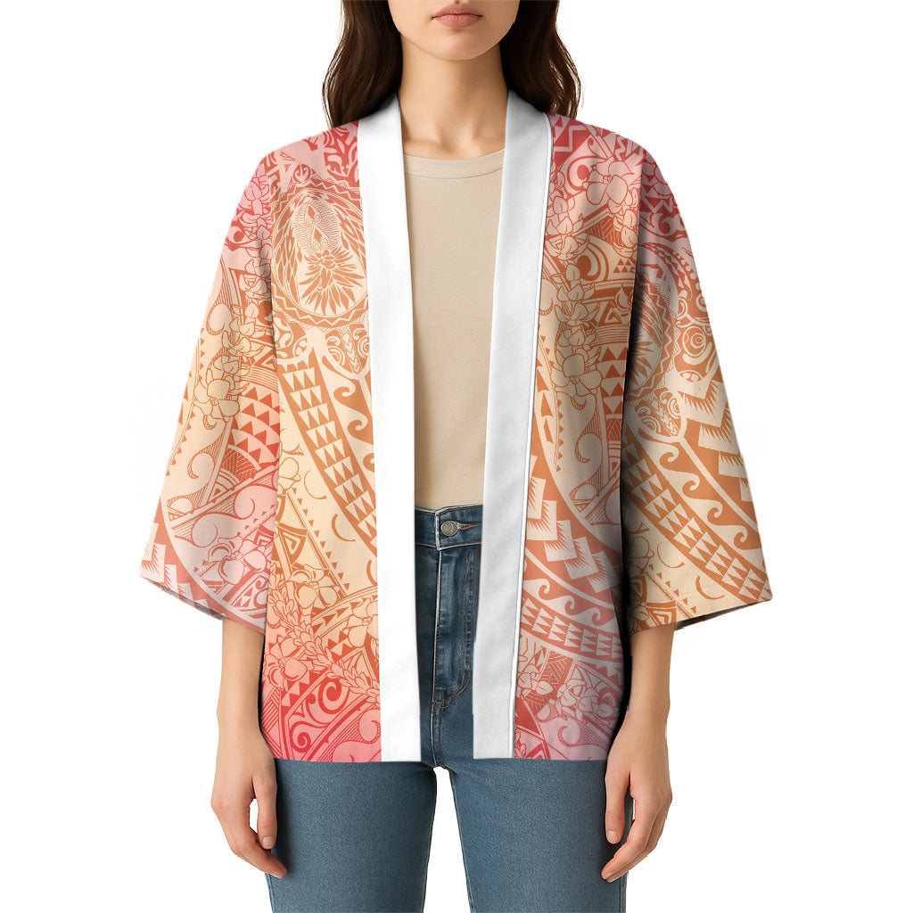 Hawaiian Turtles and Leis Kimono Tribal Kakau Pattern Peach Fuzz Color