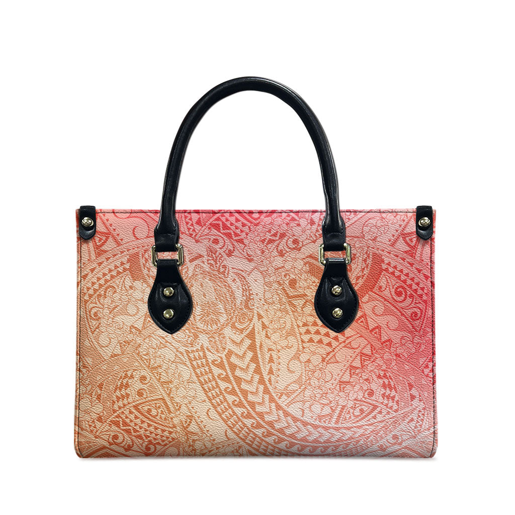 Hawaiian Turtles and Leis Leather Bag Tribal Kakau Pattern Peach Fuzz Color