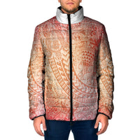 Hawaiian Turtles and Leis Padded Jacket Tribal Kakau Pattern Peach Fuzz Color