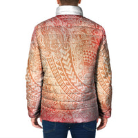 Hawaiian Turtles and Leis Padded Jacket Tribal Kakau Pattern Peach Fuzz Color