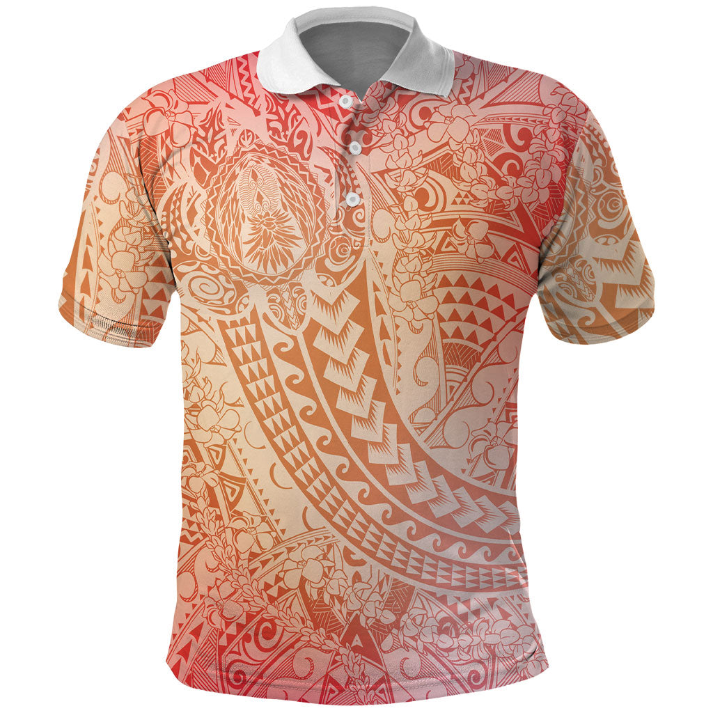Hawaiian Turtles and Leis Polo Shirt Tribal Kakau Pattern Peach Fuzz Color