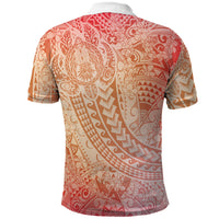 Hawaiian Turtles and Leis Polo Shirt Tribal Kakau Pattern Peach Fuzz Color