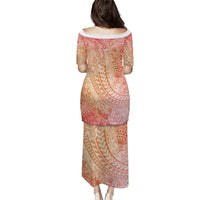 Hawaiian Turtles and Leis Puletasi Tribal Kakau Pattern Peach Fuzz Color