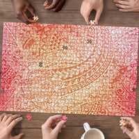 Hawaiian Turtles and Leis Puzzle Tribal Kakau Pattern Peach Fuzz Color